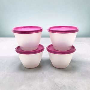 Tupperware #148 Refrigerator Bowls Set 4 Magenta Lids 14oz Stacking Containers